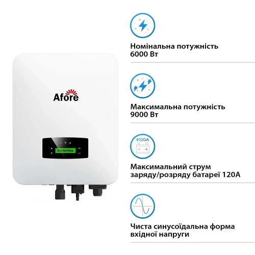 Гибридный инвертор Afore AF6K-SLP 6KW 48V 2 MPPT Wi-Fi 220V (AF6K-SLP) 