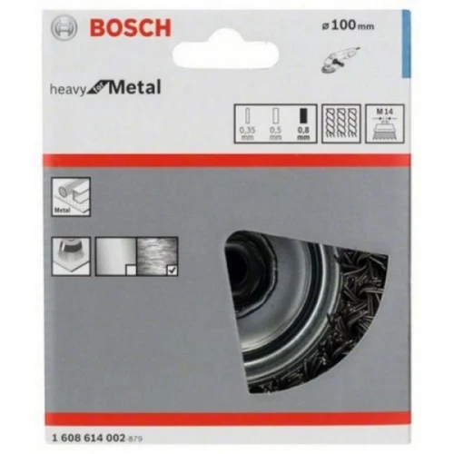 Щетка чашечная проволочная с резьбой Bosch Heavy for Metal M14 (100 мм / 0.8 мм) (1608614002)