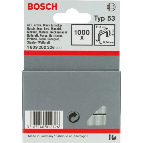 Скоби для степлера Bosch Typ 53 6x11.4x0.74 мм (1000 шт.) (1609200326)