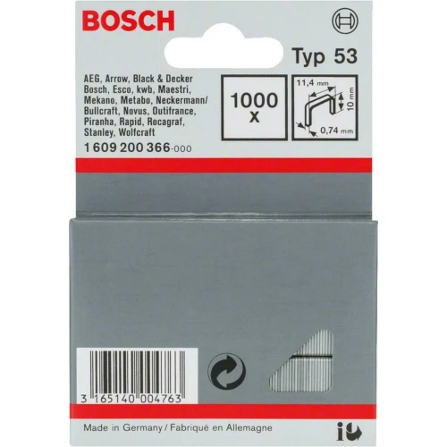 Скоби для степлера Bosch Typ 53 10x11.4x0.74 мм (1000 шт.) (1609200366)