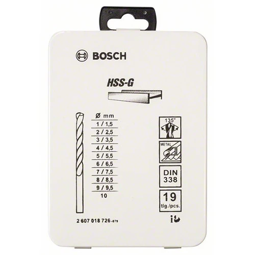 Набор спиральных сверл по металлу Bosch HSS-G (19 шт.) (2607018726)