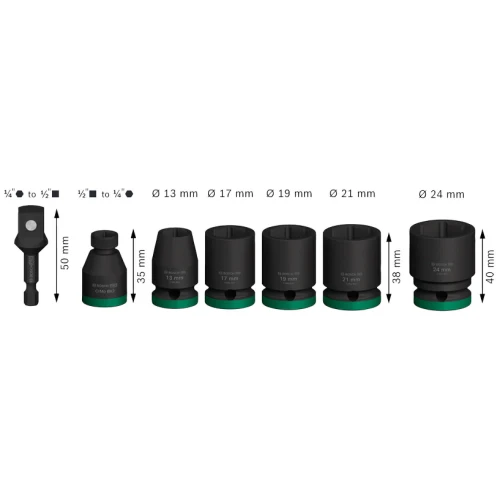Набор головок c адаптерами Bosch PRO Impact Socket Standard 1/2" 13-24 / 38-40 мм (7 шт.) (2608003032)