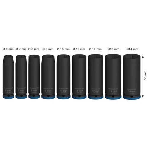 Набор ударных головок Bosch Pro Impact Socket Deep Set 1/4" 6-14 / 50 мм (9 шт.) (2608003035)