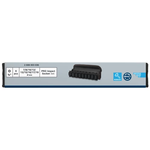 Набор ударных головок Bosch PRO Standart 3/8" 7-19 / 28-30 мм (9 шт.) (2608003036)