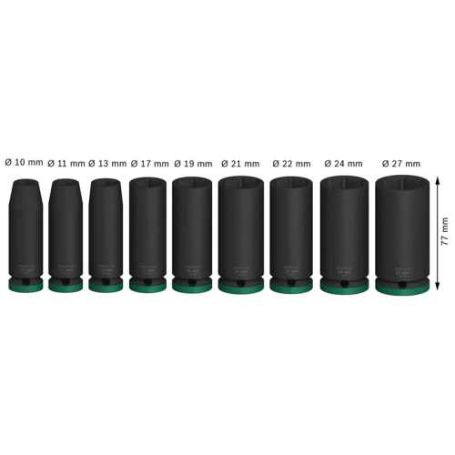 Набор ударных торцевых головок Bosch PRO Socket Deep 1/2" 10-27 / 77 мм (9 шт.) (2608003040)