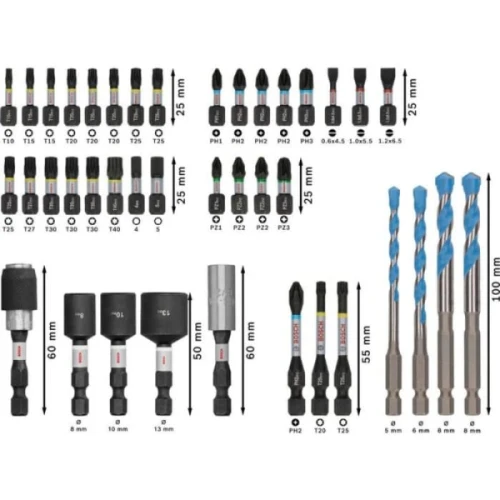 Набор ударных бит и сверл Bosch PRO Impact Mixed с держателями (40 шт.) (2608521U85)