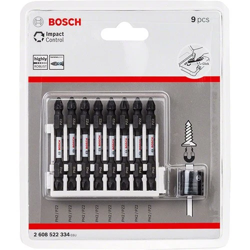 Ударная двусторонняя бита с магнитной муфтой Bosch Impact Control PH2 x PZ2 x 65 мм (9 шт.) (2608522334)