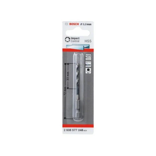 Сверло по металлу с шестигранным хвостовиком Bosch Impact Control HSS 3 мм (2608577048)