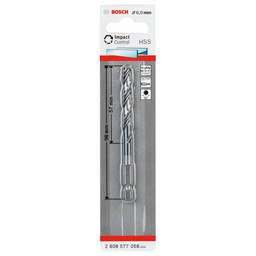 Сверло по металлу с шестигранным хвостовиком Bosch Impact Control HSS 6.0 мм (2608577058)