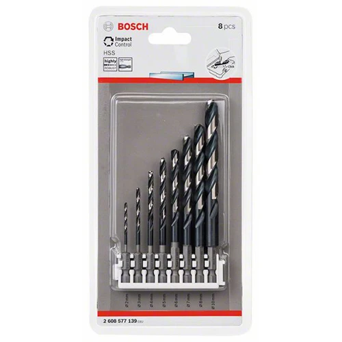 Набір свердел по металу з шестигранним хвостовиком Bosch Impact Control HSS (8 шт.) (2608577139)