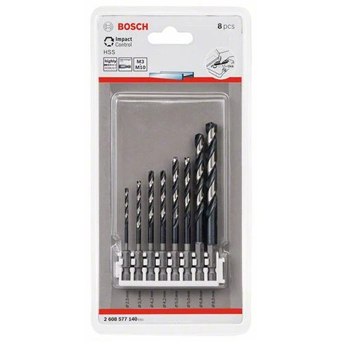 Набір свердел по металу з шестигранним хвостовиком Bosch Impact Control HSS 2.5 - 8.5 мм (8 шт.) (2608577140)