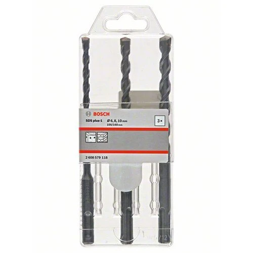 Набір бурів по бетону Bosch SDS-Plus-1 6/8/10x160 мм (3 шт.) (2608579118)