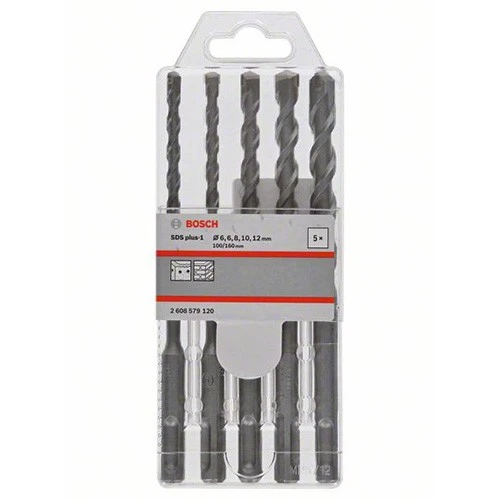 Набор буров по бетону Bosch SDS-Plus-1 6/6/8/10/12x160 мм (5 шт.) (2608579120)