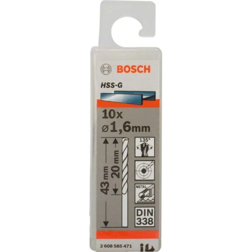Сверло по металлу из Bosch PRO Metal HSS-G 1.6x20x43 мм (10 шт.) (2608585471)