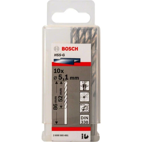 Сверло по металлу из Bosch PRO Metal HSS-G 5.1x52x86 мм (10 шт.) (2608585491)