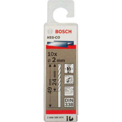 Сверло по металлу Bosch HSS-Co DIN 338 2.0x24x49 мм (10 шт.) (2608585874)