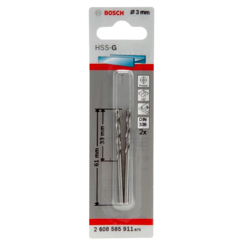 Сверло по металлу из быстрорежущей стали Bosch HSS-G 3.0x61 мм (2 шт.) (2608585911)
