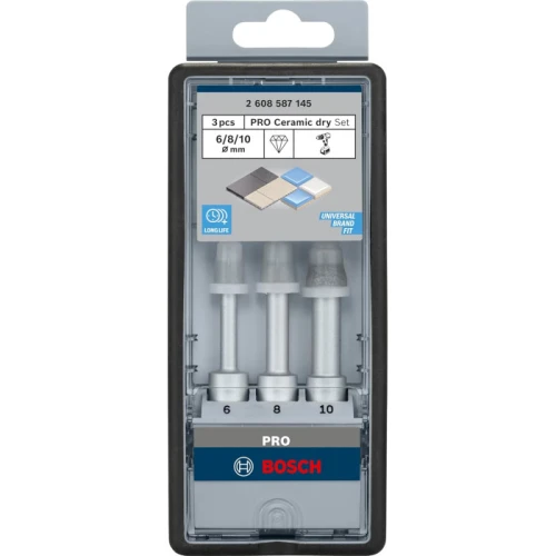 Набір алмазних коронок Bosch PRO Ceramic dry 6/8/10x33 мм (3 шт.) (2608587145)