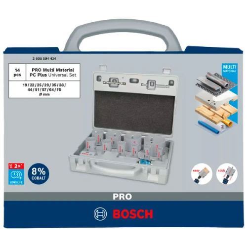 Набор универсальных коронок Bosch PRO Multi Material PC Plus (19 - 76 мм / 14 шт.) (2608594434)