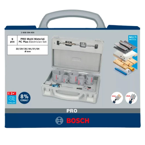 Набір універсальних коронок Bosch PRO Multi Material PC Plus (22 - 64 мм / 9 шт.) (2608594436)