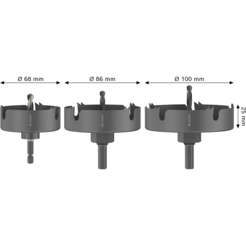 Набір коронок по дереву і гіпсокартону Bosch Wood and Drywall arbored Set 68/86/100x25 мм (3 шт.) (2608594503)