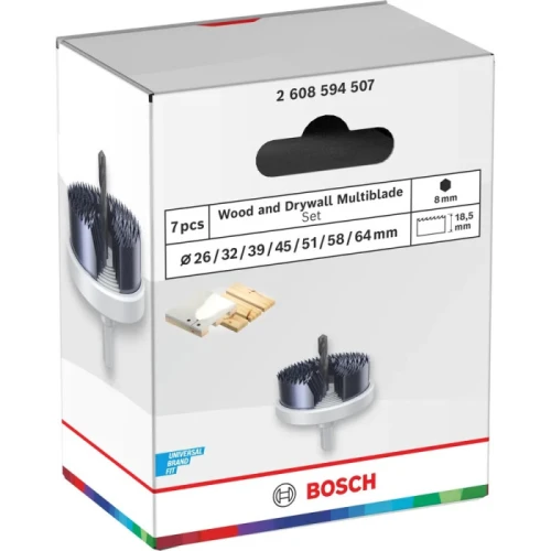 Набір коронок по дереву та гіпсокартону Bosch Wood and Drywall Multiblade Set 26-64x18.5 мм (7 шт.) (2608594507)