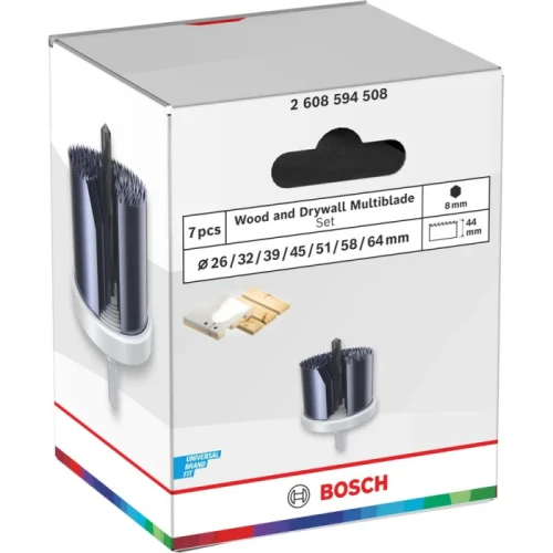 Набір коронок по дереву та гіпсокартону Bosch Wood and Drywall Multiblade Set 26-64x44 мм (7 шт.) (2608594508)