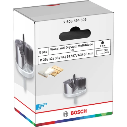 Набір коронок по дереву та гіпсокартону Bosch Wood and Drywall Multiblade Set 25-68x28 мм (8 шт.) (2608594509)