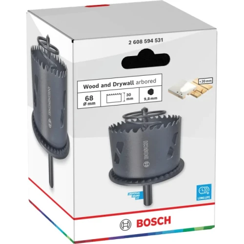 Коронка з зенковкою і центрувальним свердлом по дереву і гіпсокартону Bosch Wood and Drywall arbored 68x30 мм (2608594531)