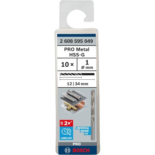 Свердло по металу зі швидкорізальної сталі Bosch HSS-G 1.0x34 мм (10 шт.) (2608595049)