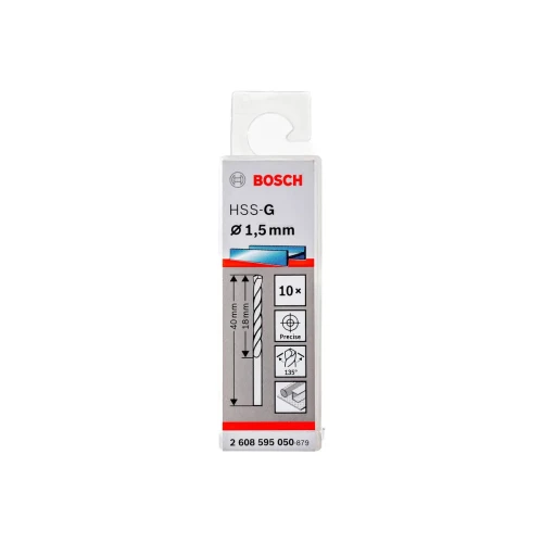 Свердло по металу зі швидкорізальної сталі Bosch HSS-G 1.5x40 мм (10 шт.) (2608595050)