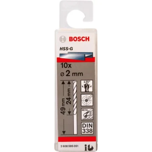 Свердло по металу зі швидкорізальної сталі Bosch HSS-G 2.0x49 мм (10 шт.) (2608595051)