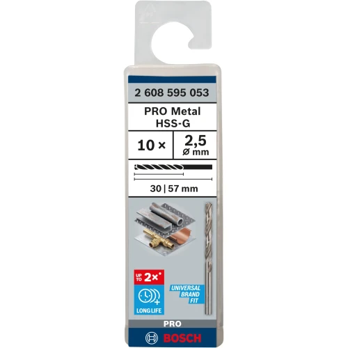 Свердло по металу зі швидкорізальної сталі Bosch HSS-G 2.5x57 мм (10 шт.) (2608595053)