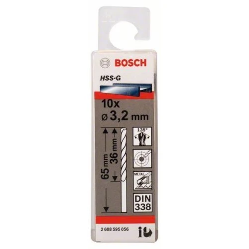 Свердло по металу зі швидкорізальної сталі Bosch HSS-G 3.2x65 мм (10 шт.) (2608595056)