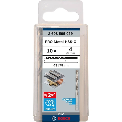Свердло по металу зі швидкорізальної сталі Bosch HSS-G 4.0x75 мм (10 шт.) (2608595059)