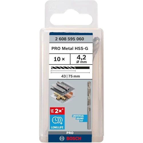 Свердло по металу зі швидкорізальної сталі Bosch HSS-G 4.2x75 мм (10 шт.) (2608595060)