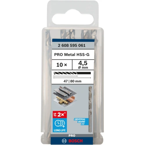 Свердло по металу зі швидкорізальної сталі Bosch HSS-G 4.5x80 мм (10 шт.) (2608595061)