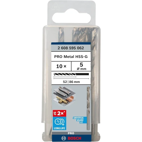 Свердло по металу зі швидкорізальної сталі Bosch HSS-G 5.0x86 мм (10 шт.) (2608595062)