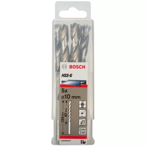 Свердло по металу зі швидкорізальної сталі Bosch HSS-G 10.0x133 мм (5 шт.) (2608595077)