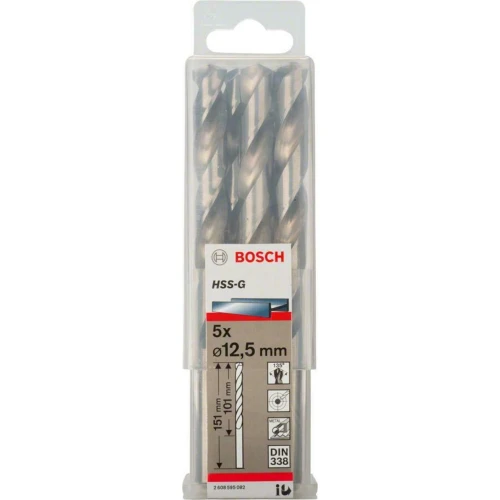 Свердло по металу зі швидкорізальної сталі Bosch HSS-G 12.5x101x151 мм (5 шт.) (2608595082)