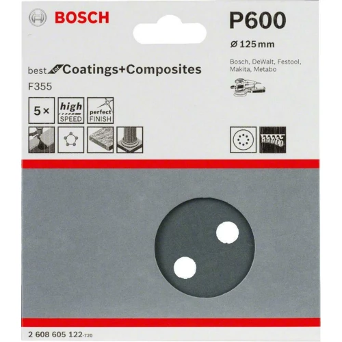 Шлифовальный круг Bosch F355 Best for Coatings+Composites P600 125 мм (5 шт.) (2608605122)