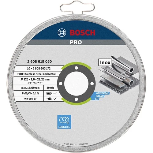 Круг отрезной по металлу Bosch PRO Stainless Steel and Metal 125x22.23x1.6 мм (10 шт.) (2608619050)