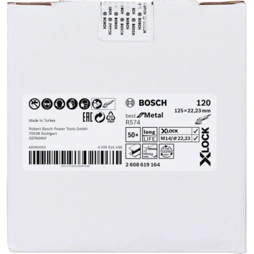 Круг шлифовальный фибровый Bosch X-LOCK R574 Best for Metal (125 мм / G120) (2608619164)