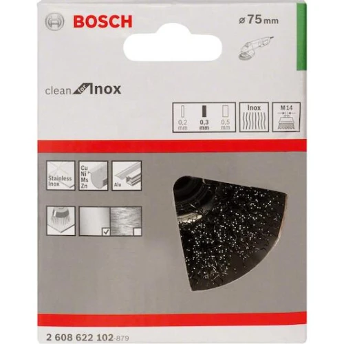Щетка чашечная проволочная с резьбой Bosch PRO Stainless Steel clean (75 мм / 0.3 мм) (2608622102)