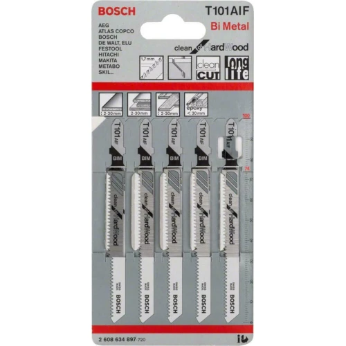 Полотно пильное по дереву Bosch PRO Hardwood Clean BIM T 101 AIF 1.7x100 мм (5 шт.) (2608634897)