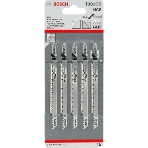 Полотно пильное по дереву Bosch Clean for Wood T 301 CD 3.0x117 мм (5 шт.) (2608637590)