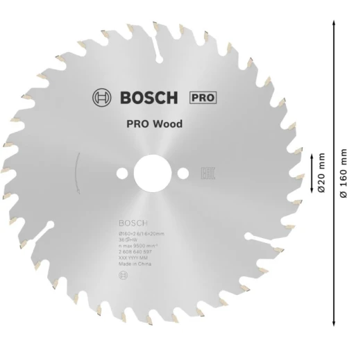 Циркулярний пиляльний диск Bosch PRO Wood, 160 x 2,6 x 20 мм, T36 (2608640597)