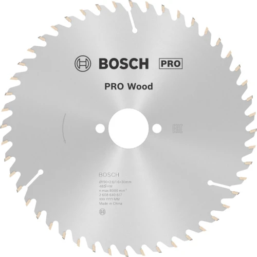Циркулярний пиляльний диск Bosch PRO Wood, 190 x 2,6 x 30 мм, T48 (2608640617)
