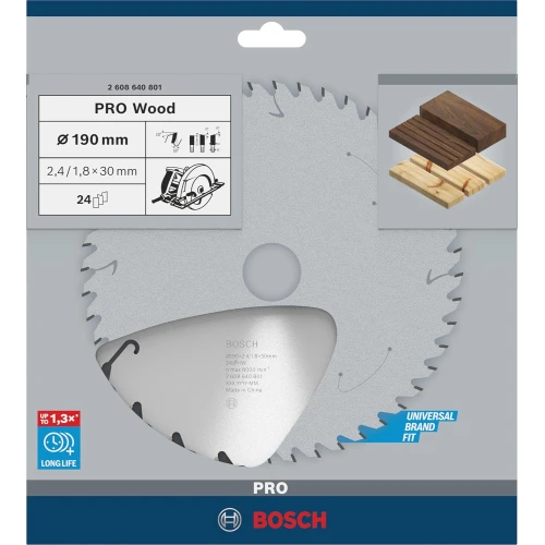 Циркулярний пиляльний диск Bosch PRO Wood, 190 x 2,4 x 30 мм, T24 (2608640801)