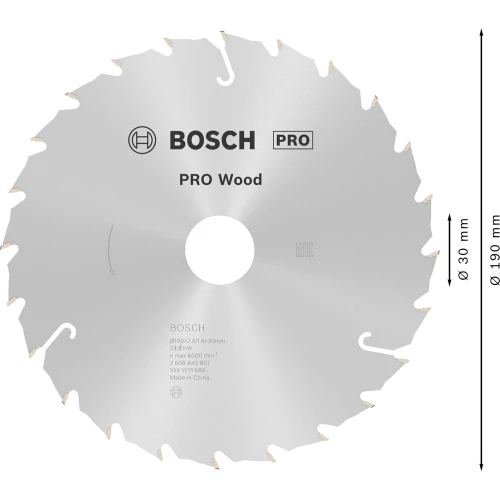 Циркулярний пиляльний диск Bosch PRO Wood, 190 x 2,4 x 30 мм, T24 (2608640801)